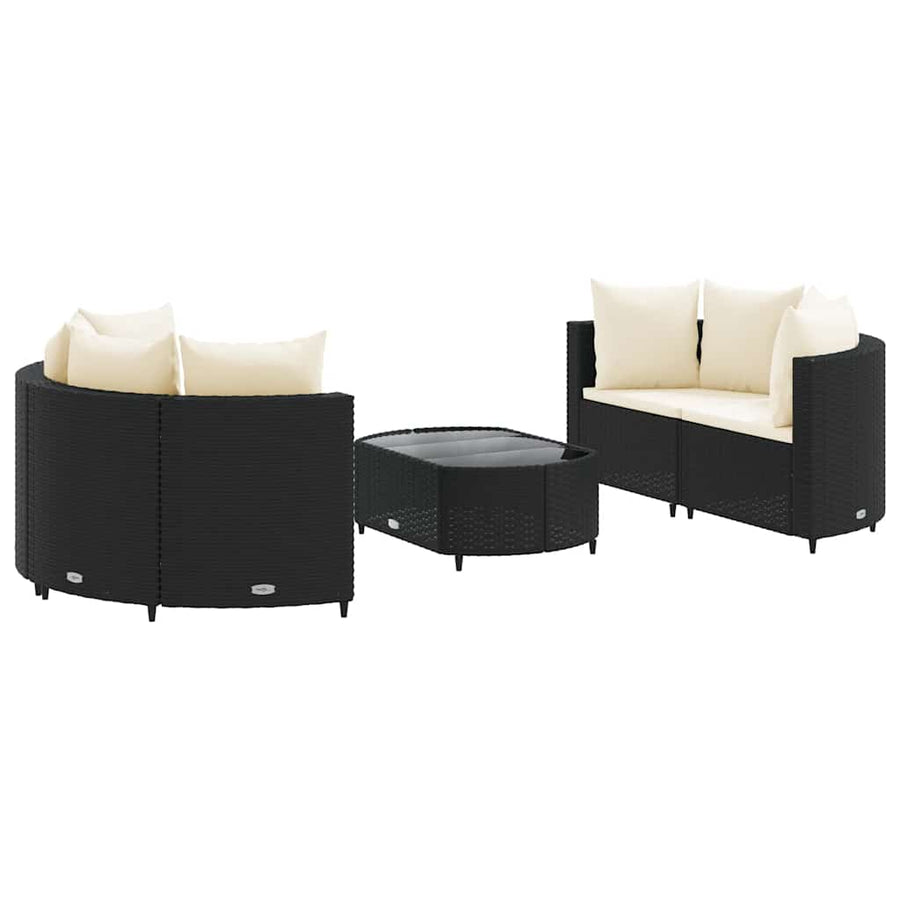 Loungeset Met Kussens Poly Rattan Zwart en crème