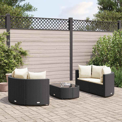 Loungeset Met Kussens Poly Rattan Zwart en crème