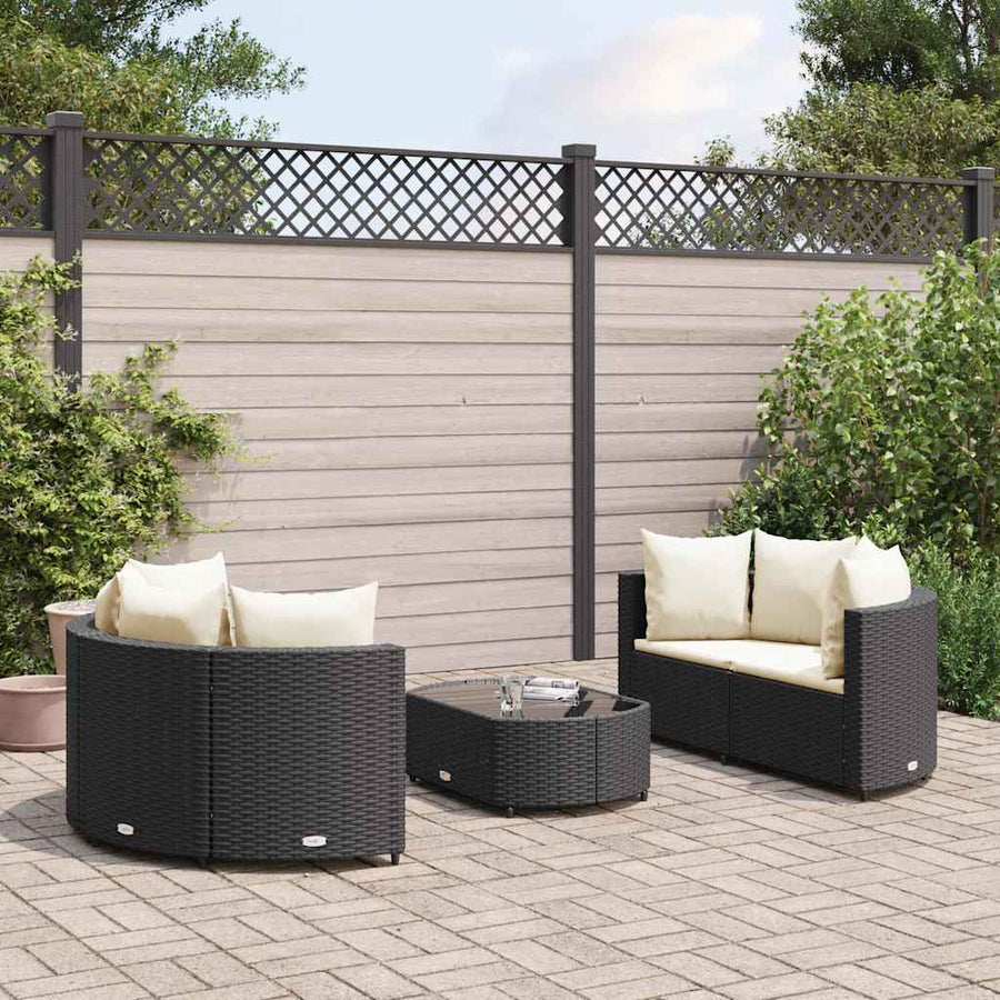 Loungeset Met Kussens Poly Rattan Zwart en crème