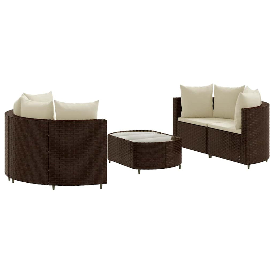 Loungeset Met Kussens Poly Rattan Bruin en crème