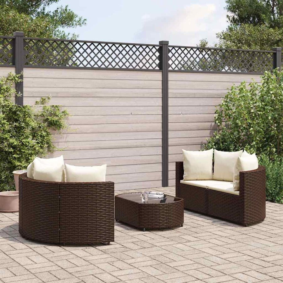 Loungeset Met Kussens Poly Rattan Bruin en crème