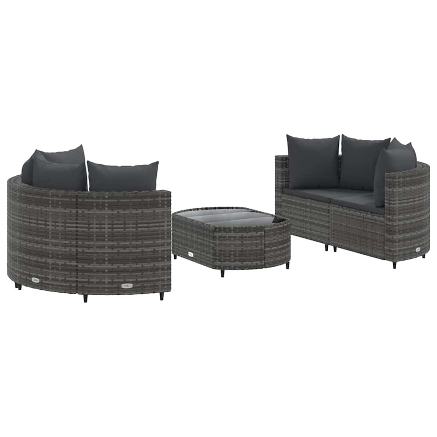 5-delige Loungeset met kussens poly rattan grijs