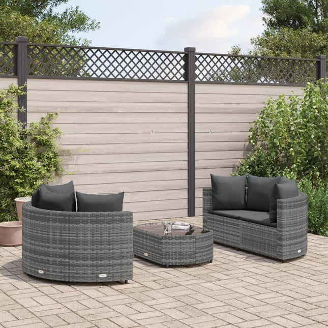 5-delige Loungeset met kussens poly rattan grijs