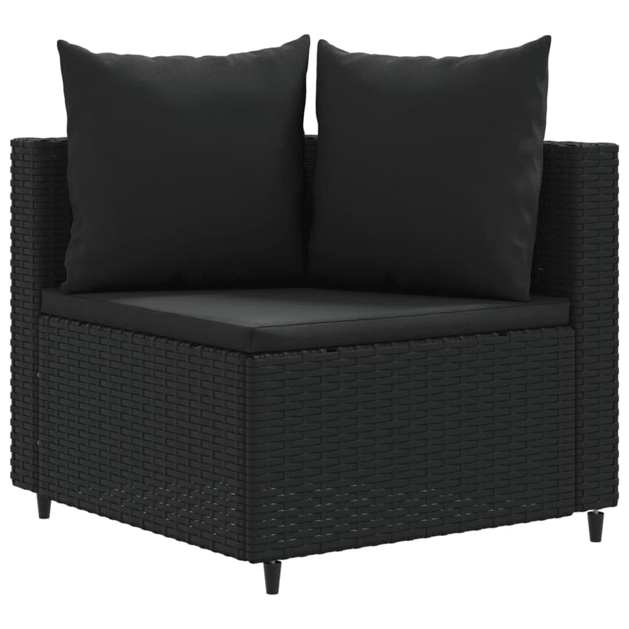 5-delige Loungeset met kussens poly rattan zwart