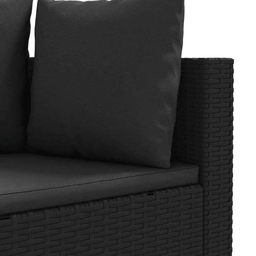 5-delige Loungeset met kussens poly rattan zwart