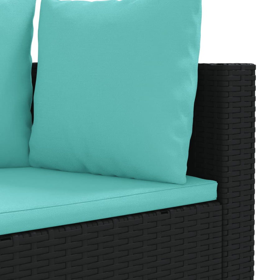 5-delige Loungeset met kussens poly rattan zwart