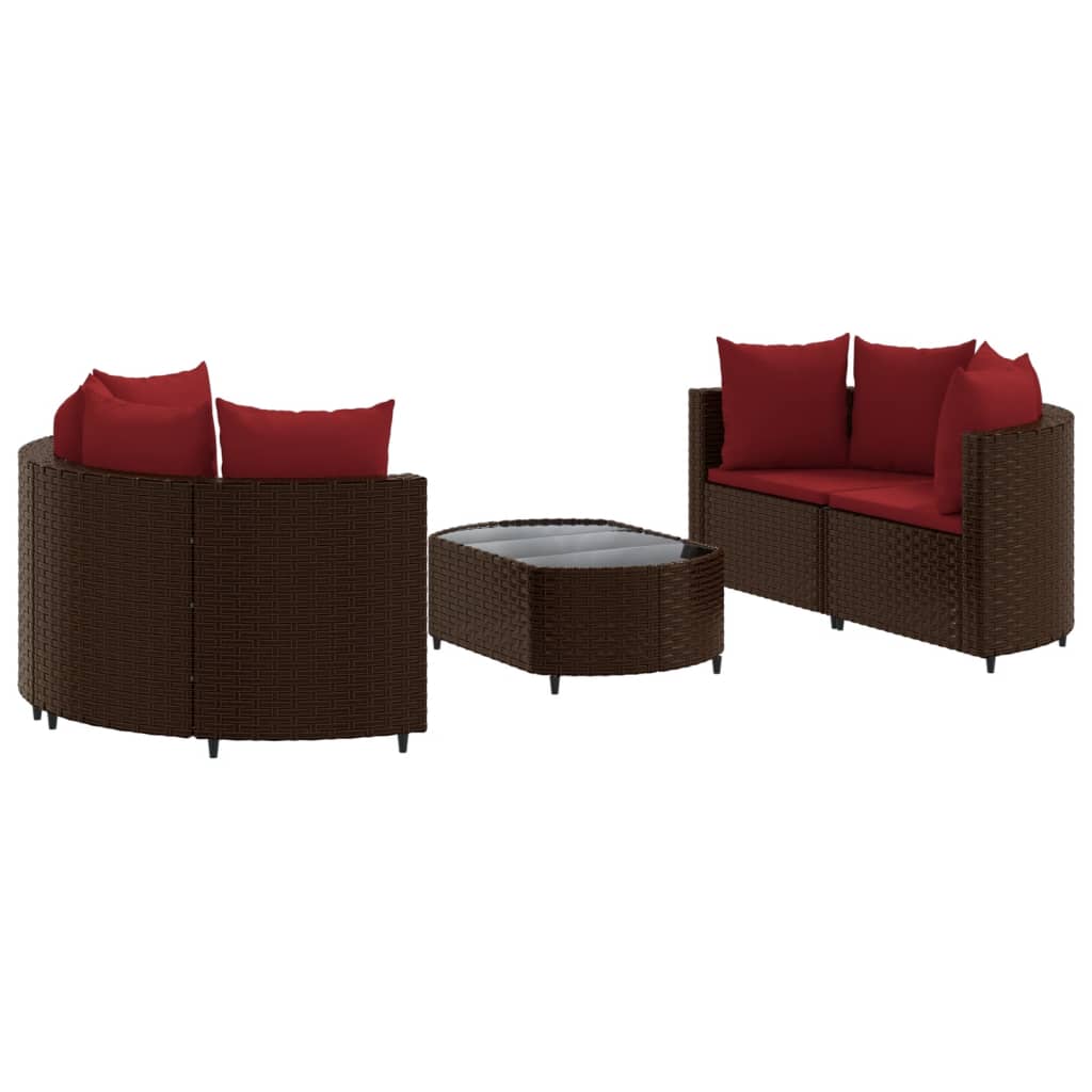 5-delige Loungeset met kussens poly rattan bruin