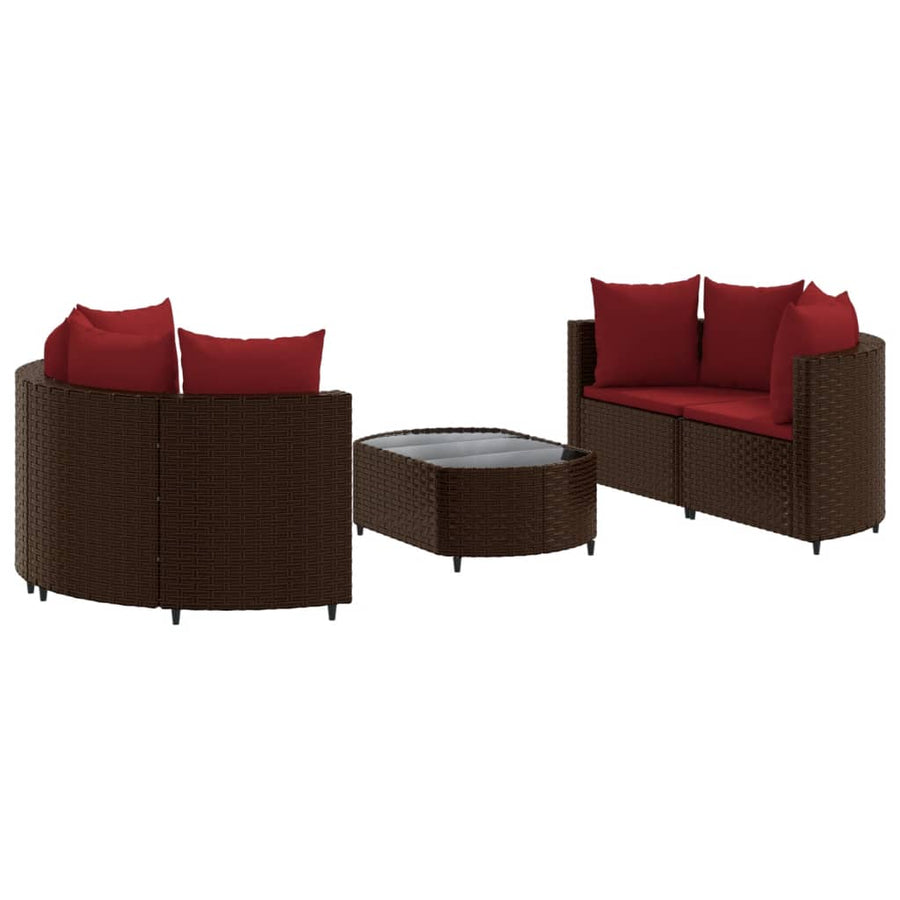5-delige Loungeset met kussens poly rattan bruin