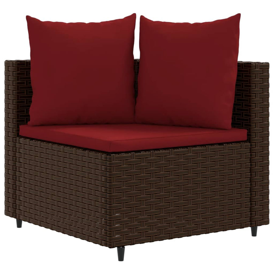 5-delige Loungeset met kussens poly rattan bruin