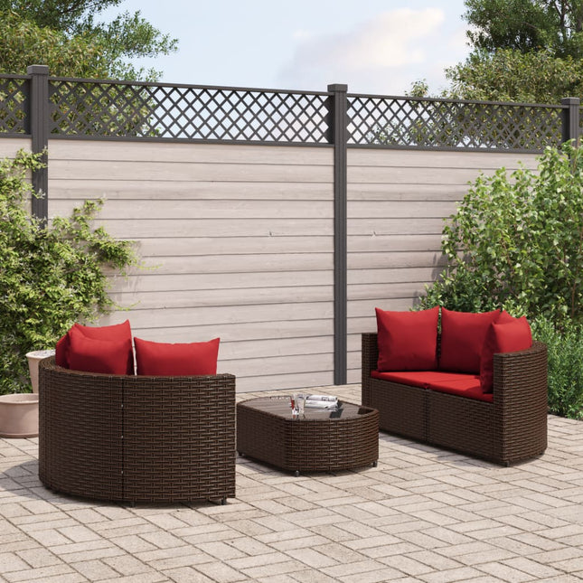 5-delige Loungeset met kussens poly rattan bruin