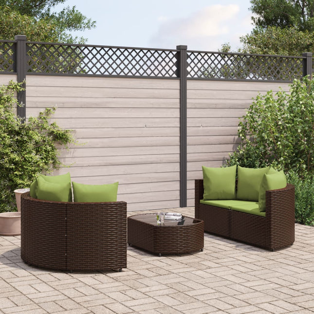 5-delige Loungeset met kussens poly rattan bruin