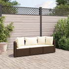 3-delige Loungeset met kussens poly rattan bruin