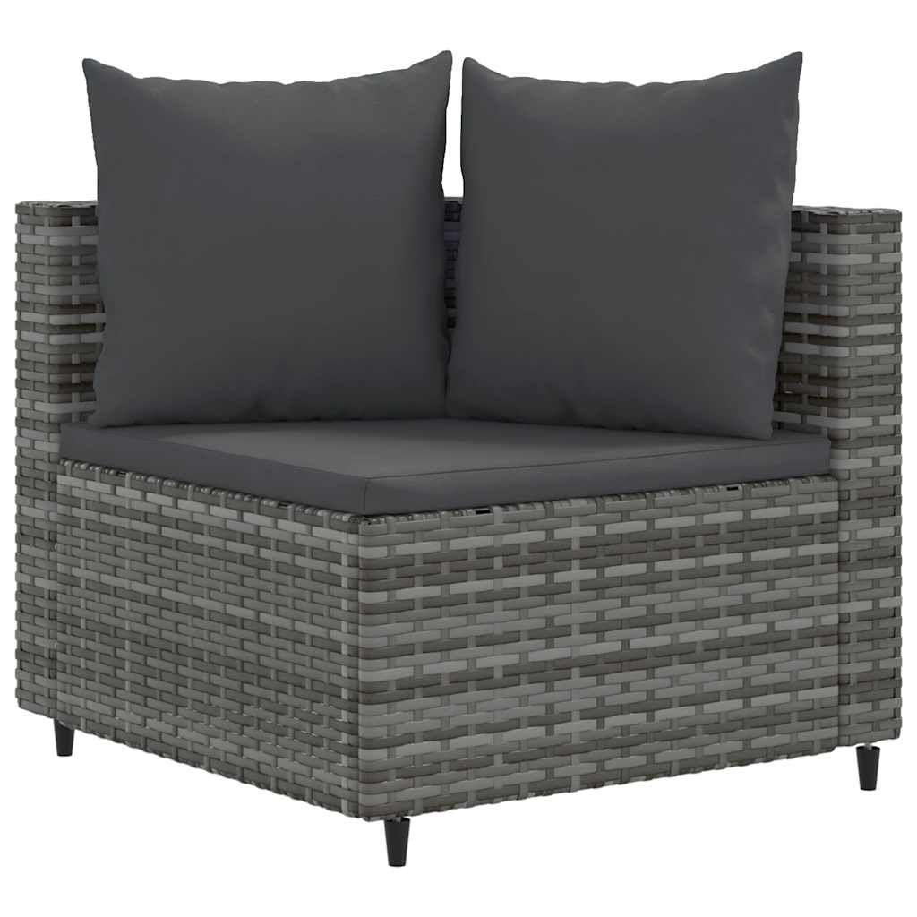 3-delige Loungeset met kussens poly rattan grijs