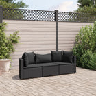 3-delige Loungeset met kussens poly rattan zwart