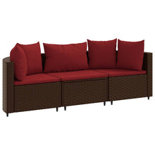 3-delige Loungeset met kussens poly rattan bruin