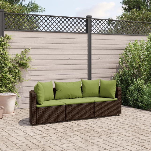 3-delige Loungeset met kussens poly rattan bruin