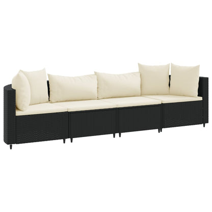 4-delige Loungeset met kussens poly rattan zwart