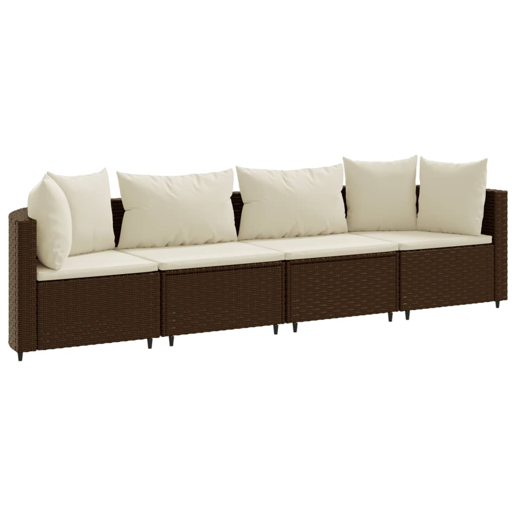 4-delige Loungeset met kussens poly rattan bruin