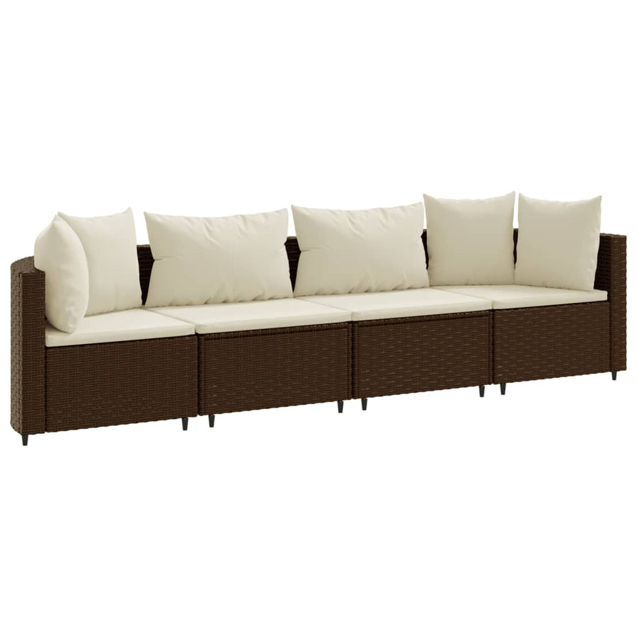 4-delige Loungeset met kussens poly rattan bruin