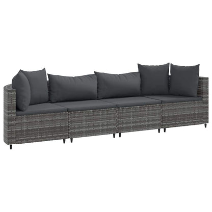 4-delige Loungeset met kussens poly rattan grijs