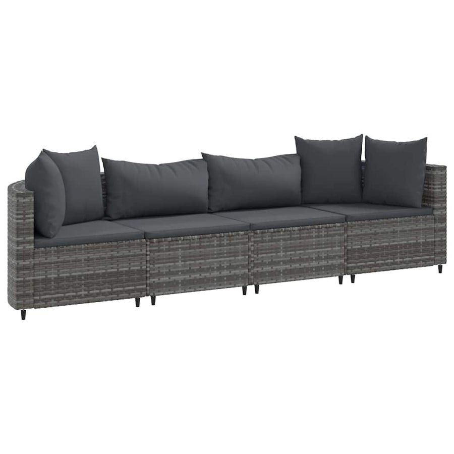 4-delige Loungeset met kussens poly rattan grijs