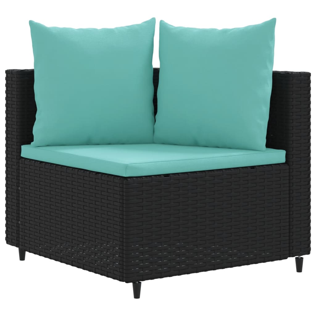 4-delige Loungeset met kussens poly rattan zwart