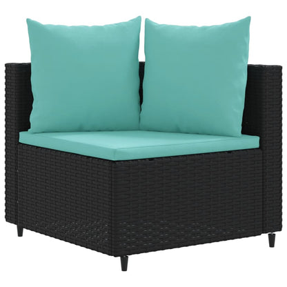 4-delige Loungeset met kussens poly rattan zwart
