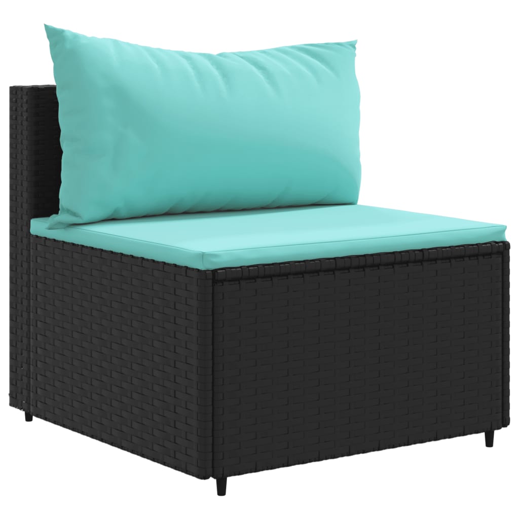 4-delige Loungeset met kussens poly rattan zwart