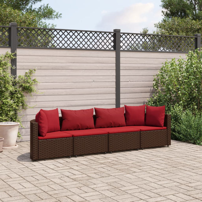 4-delige Loungeset met kussens poly rattan bruin