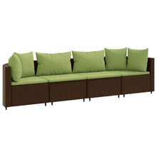 4-delige Loungeset met kussens poly rattan bruin