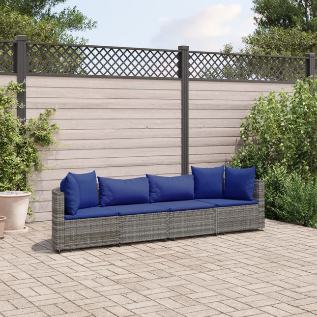 4-delige Loungeset met kussens poly rattan grijs