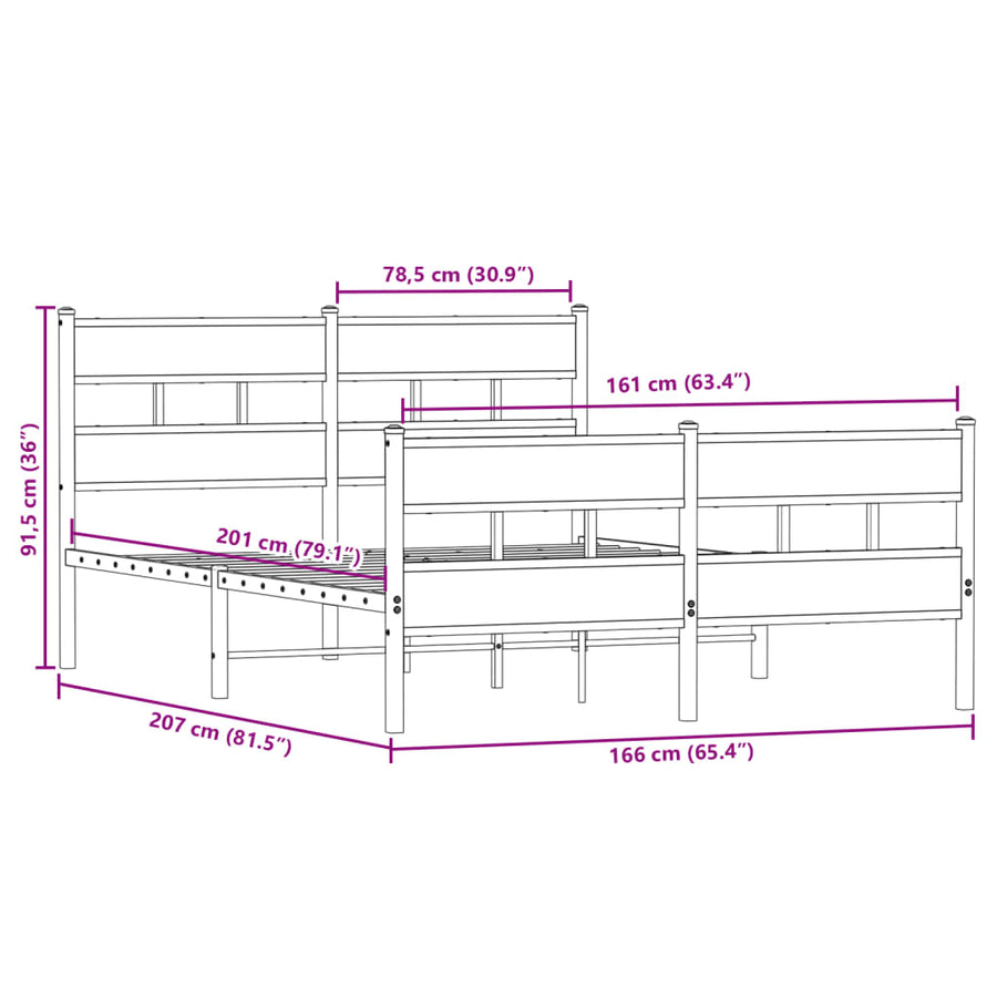 Bedframe zonder matras metaal gerookt eikenkleurig 160x200 cm