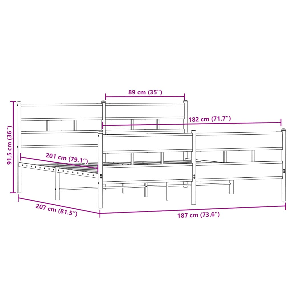Bedframe zonder matras metaal gerookt eikenkleurig 180x200 cm