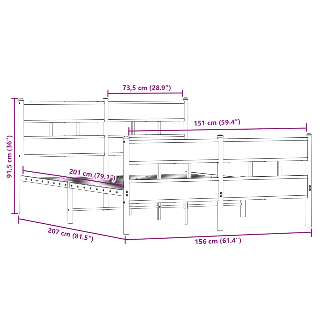 Bedframe zonder matras metaal sonoma eikenkleurig 150x200 cm