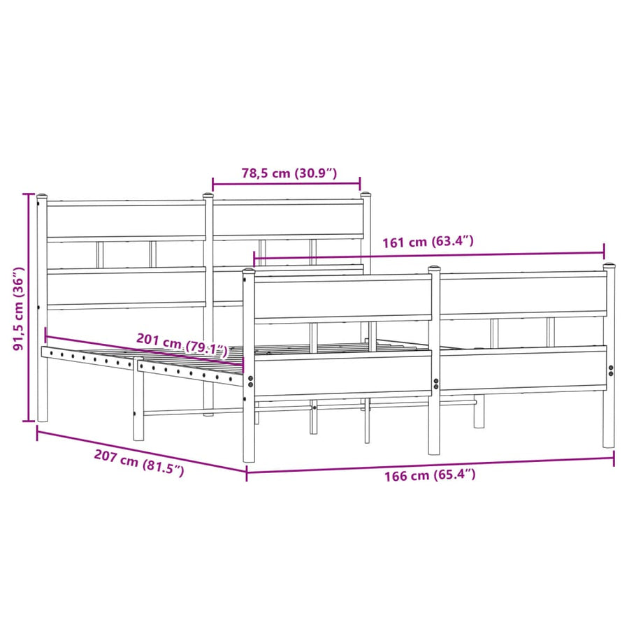 Bedframe zonder matras metaal sonoma eikenkleurig 160x200 cm