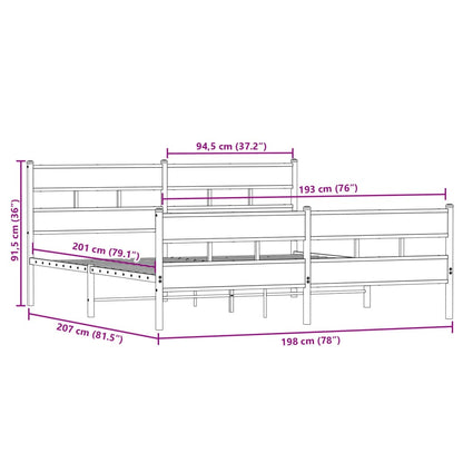 Bedframe zonder matras metaal sonoma eikenkleurig 193x203 cm