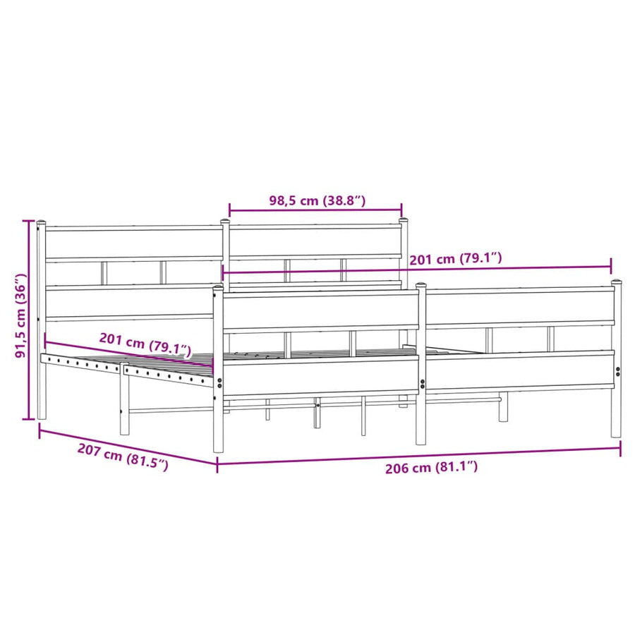 Bedframe zonder matras metaal sonoma eikenkleur 200x200 cm