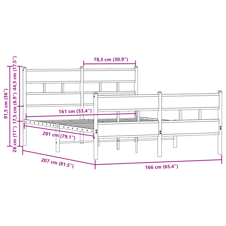 Bedframe zonder matras metaal bruin eikenkleurig 160x200 cm