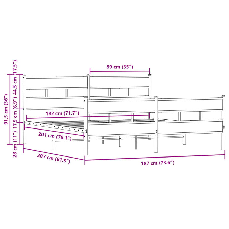 Bedframe zonder matras metaal bruin eikenkleur 180x200 cm