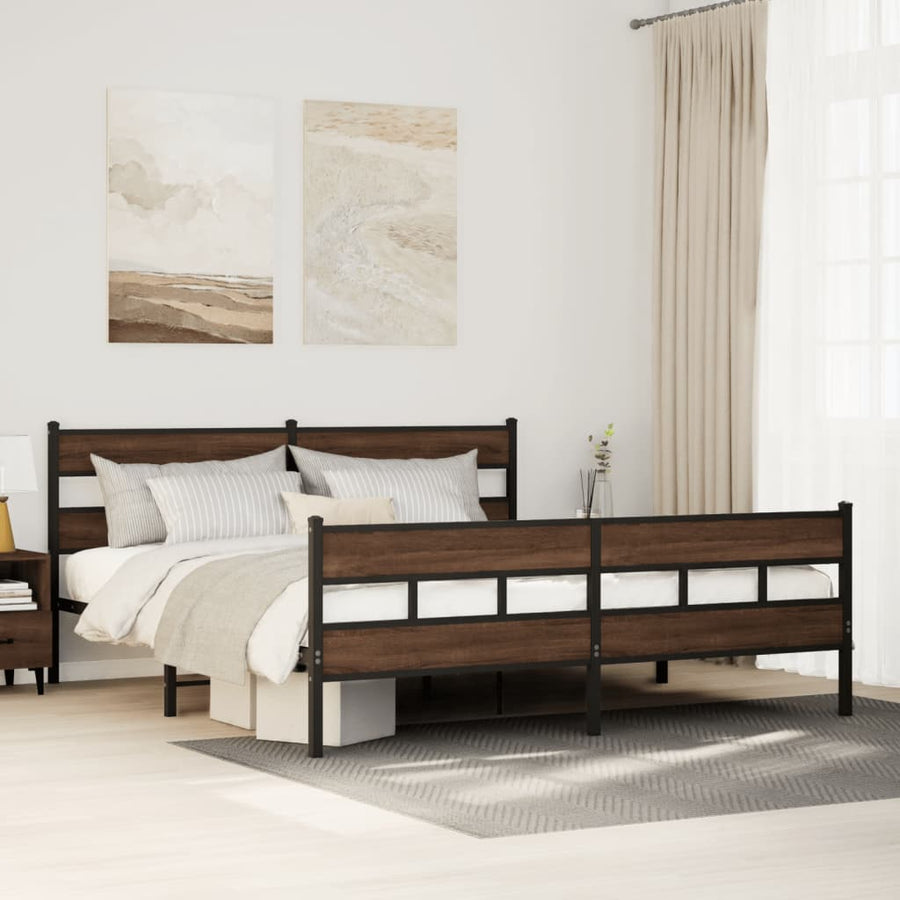 Bedframe zonder matras metaal bruin eikenkleur 193x203 cm