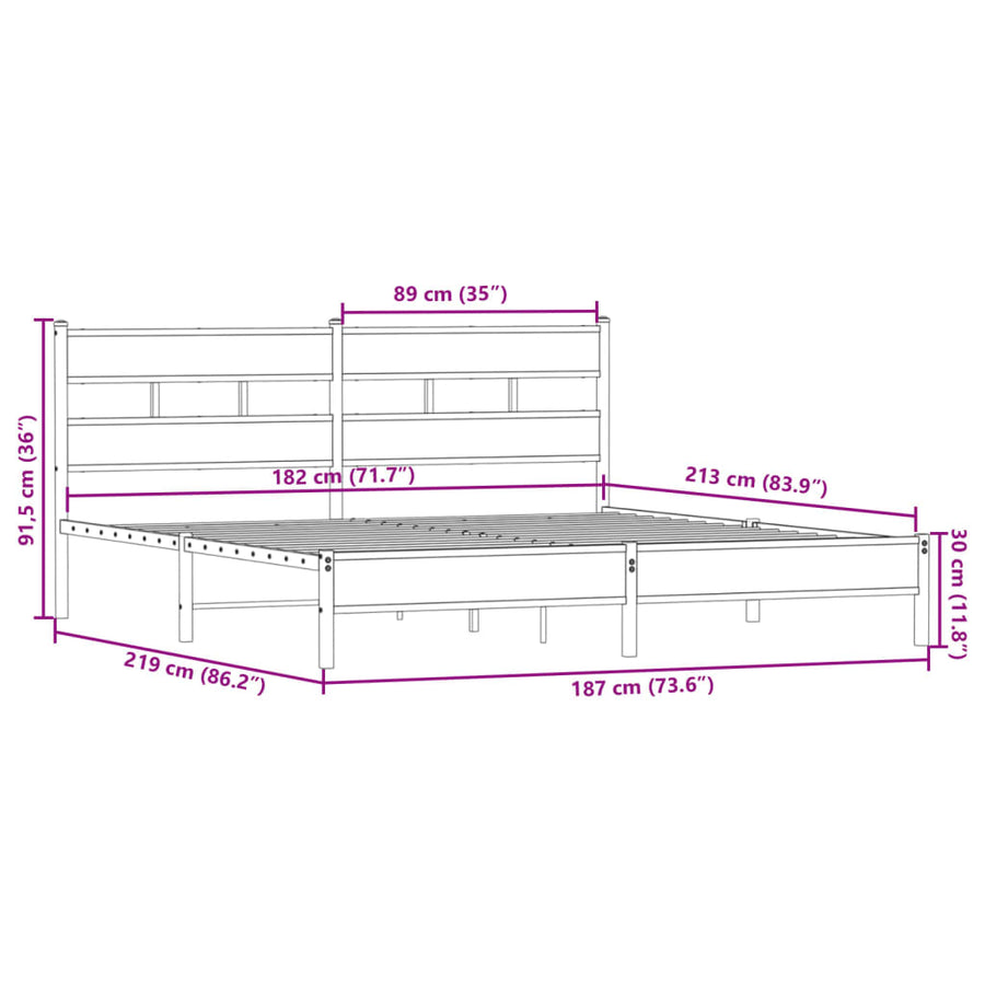 Bedframe zonder matras metaal gerookt eikenkleurig 183x213 cm