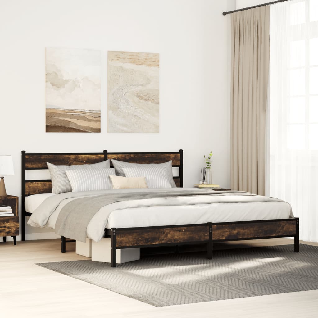 Bedframe zonder matras metaal gerookt eikenkleurig 193x203 cm