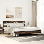 Bedframe 193x203 cm metaal gerookt eiken