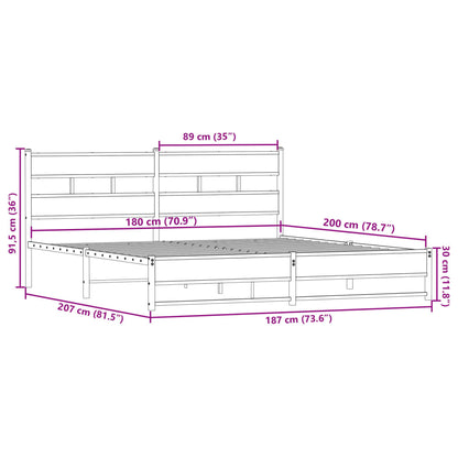 Bedframe zonder matras metaal gerookt eikenkleurig 180x200 cm
