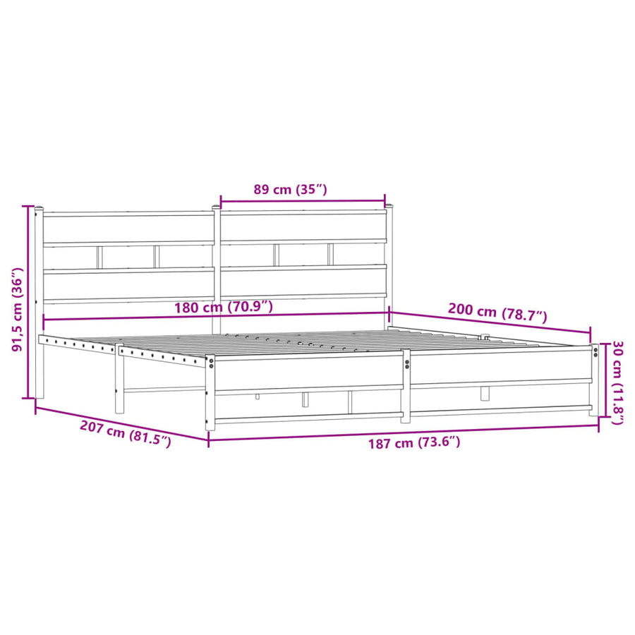 Bedframe zonder matras metaal gerookt eikenkleurig 180x200 cm