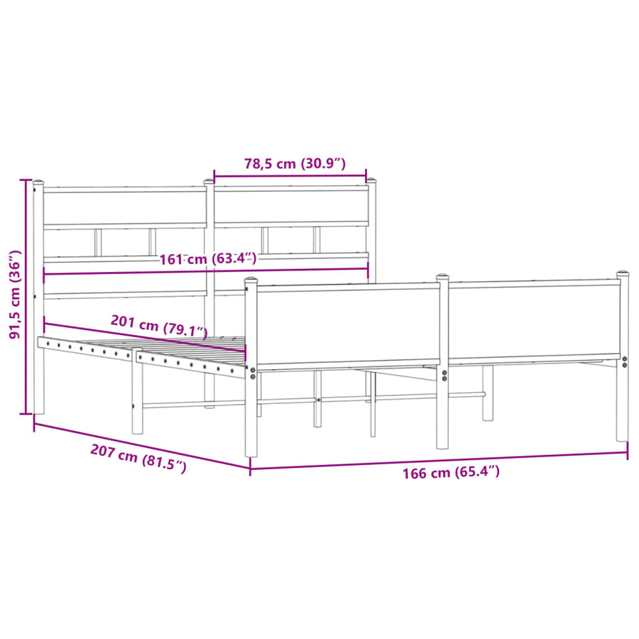 Bedframe zonder matras metaal gerookt eikenkleurig 160x200 cm