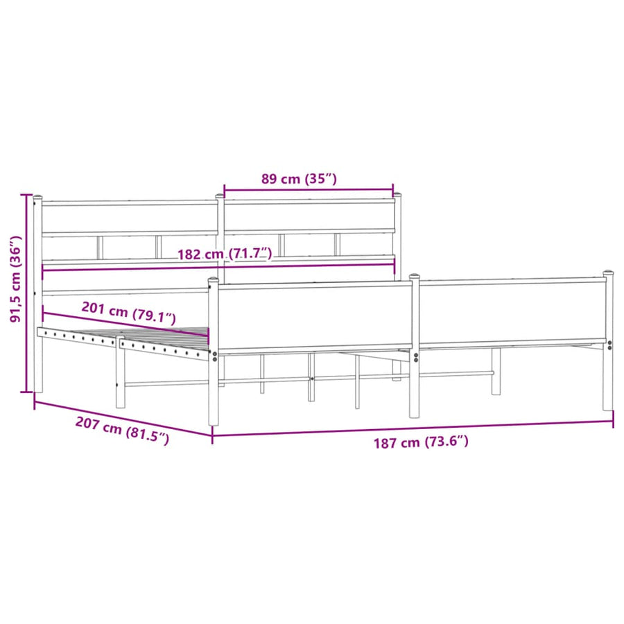 Bedframe zonder matras metaal gerookt eikenkleurig 180x200 cm