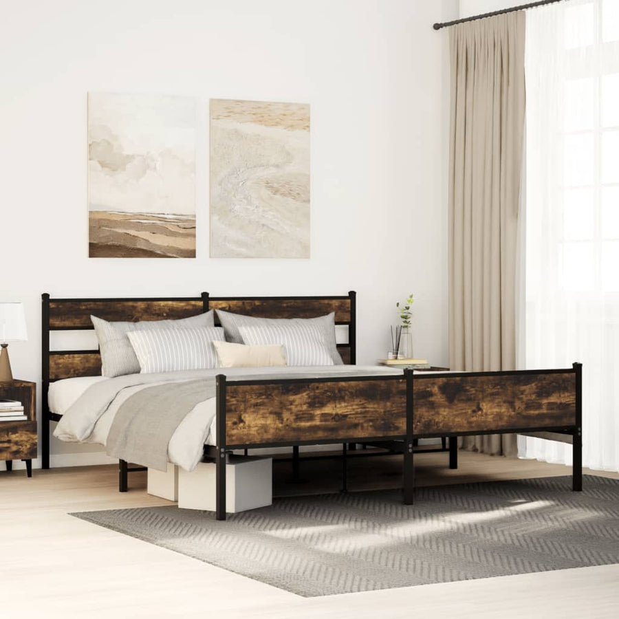 Bedframe zonder matras metaal gerookt eikenkleurig 193x203 cm