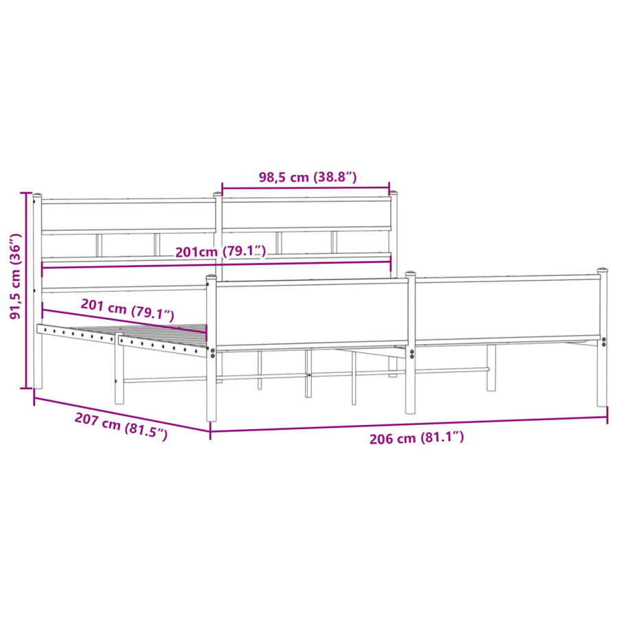 Bedframe zonder matras metaal gerookt eikenkleurig 200x200 cm