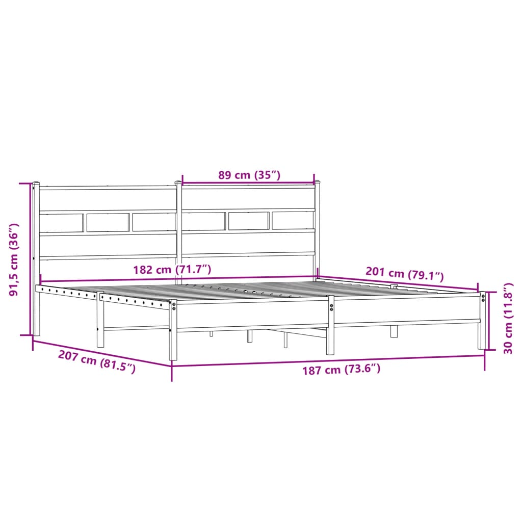 Bedframe zonder matras metaal sonoma eikenkleurig 180x200 cm